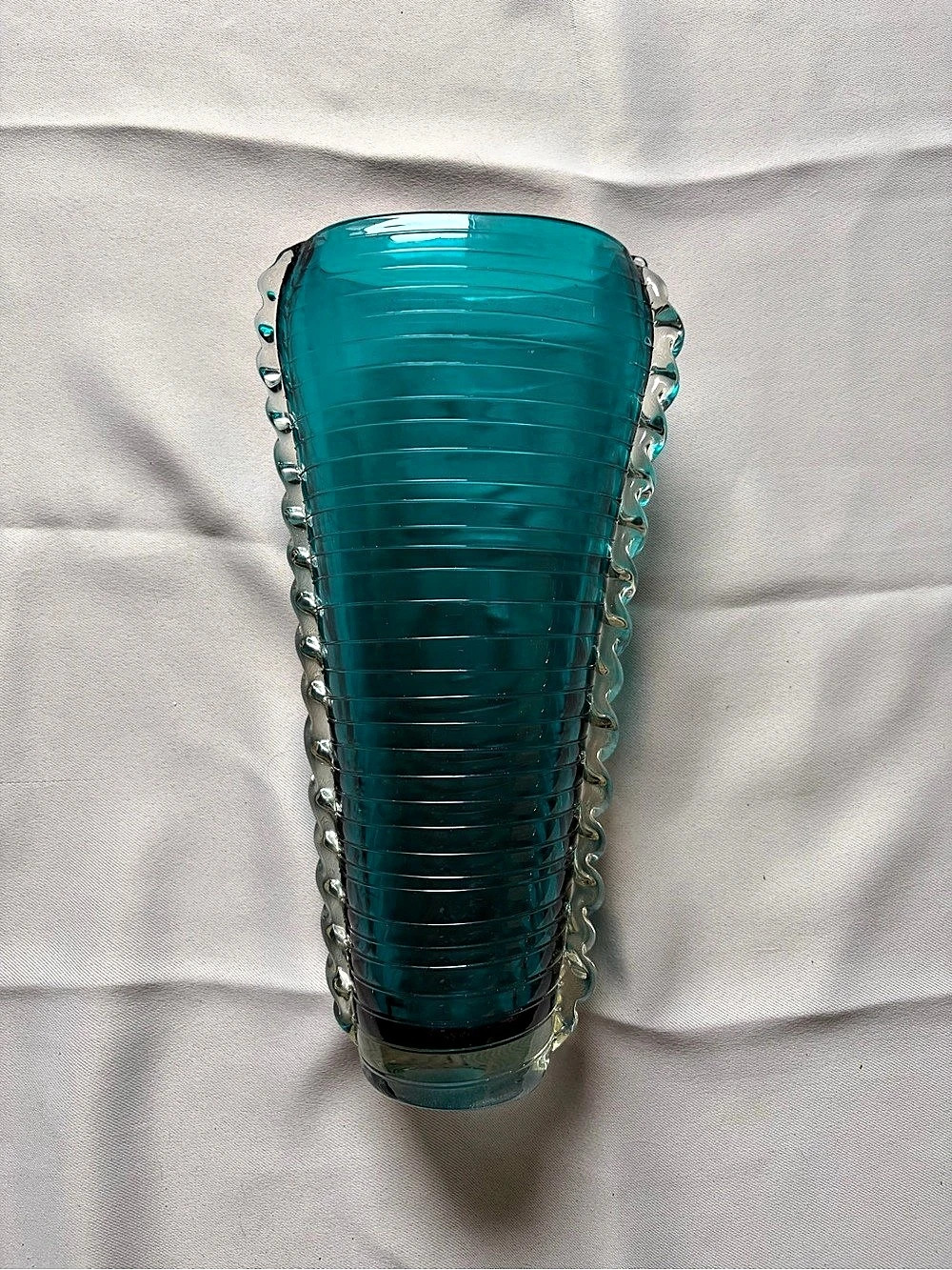 Turquoise Ribbed Glass Vase - Picture 3 of 3